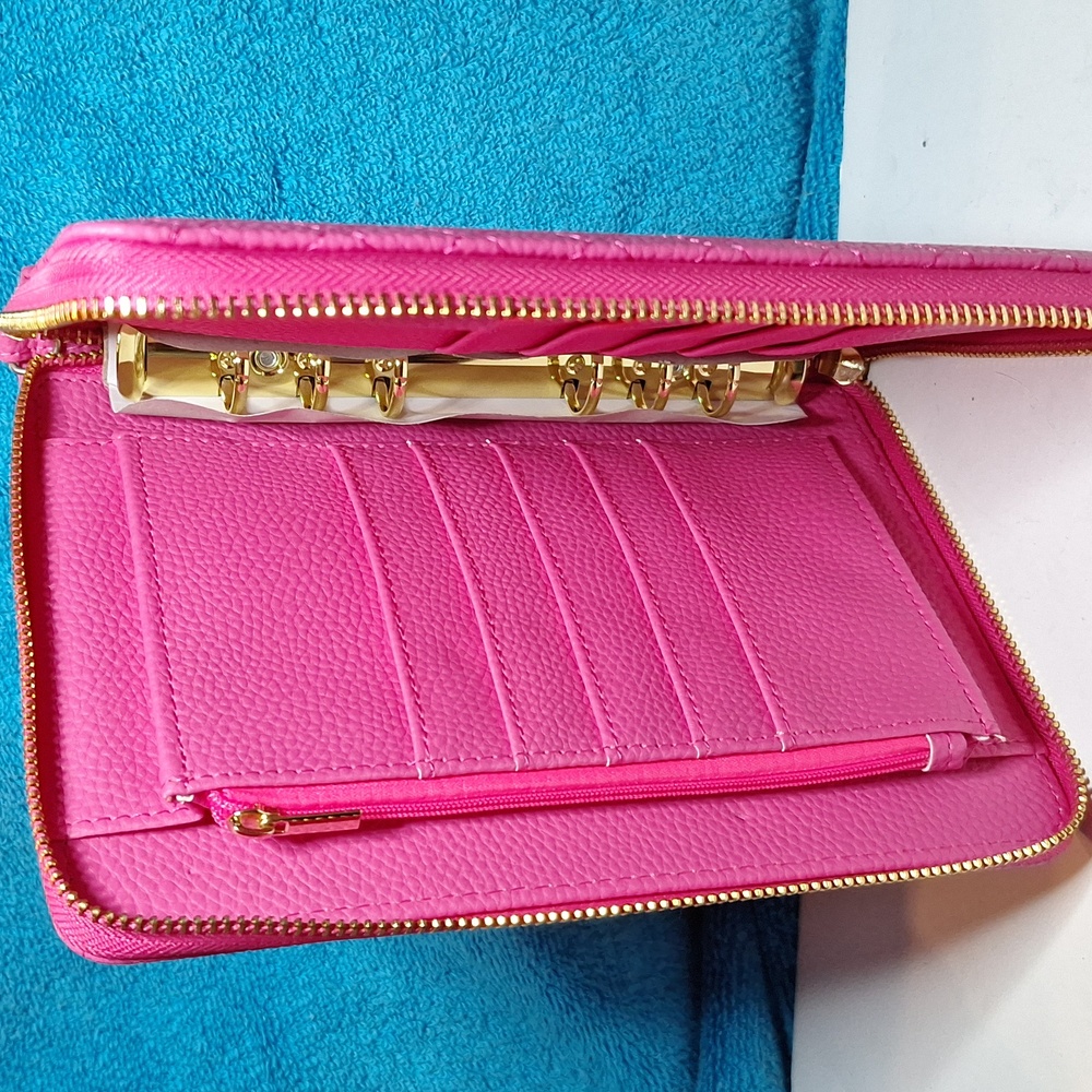 A6 Personal Binder, A6 Cash Stuffing Wallet Quilted Hot Pink Zipper Planner NEW - Picture 2 of 7